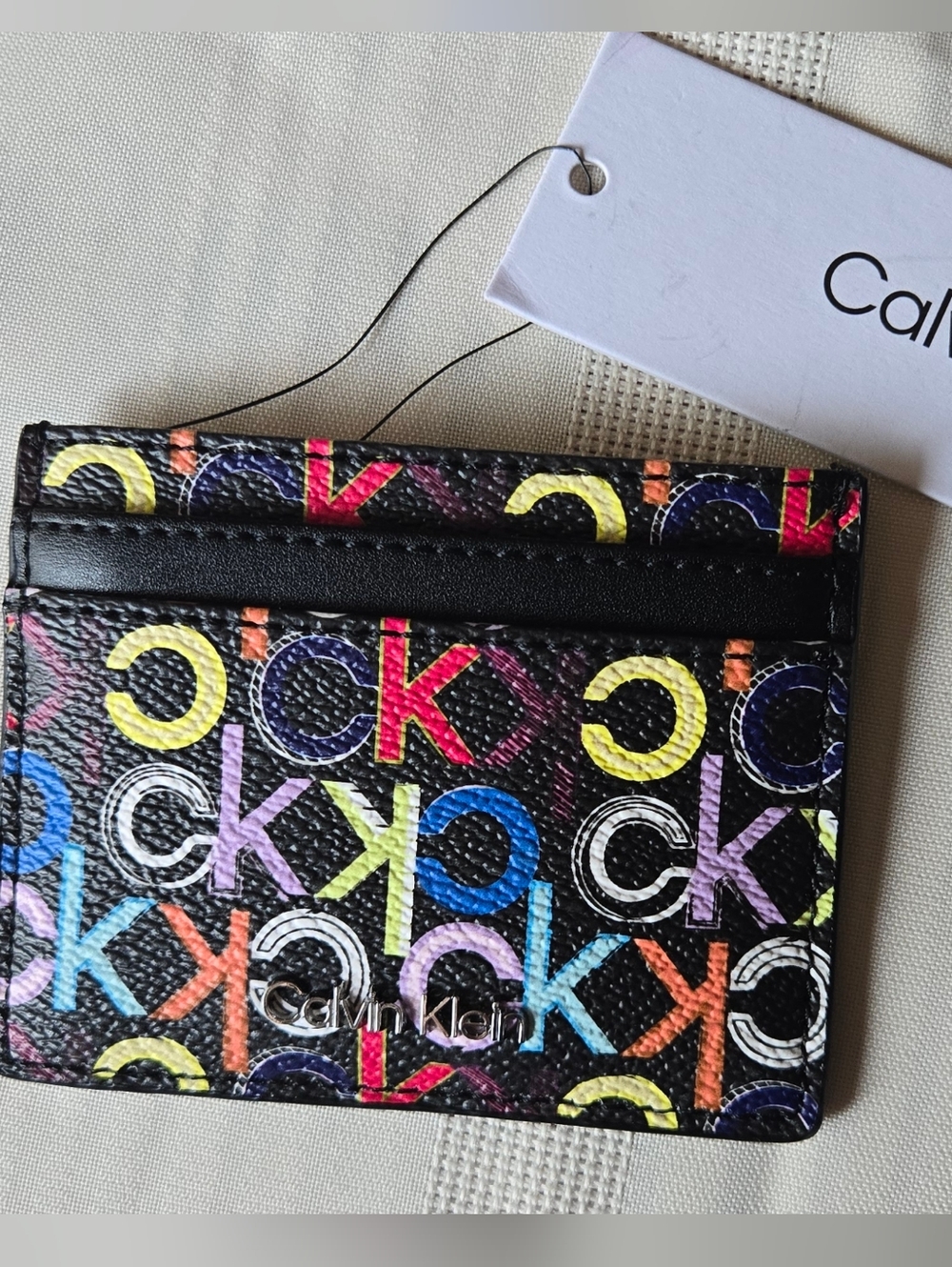 NWT Calvin Klein Black Multicolor Logo Card Case